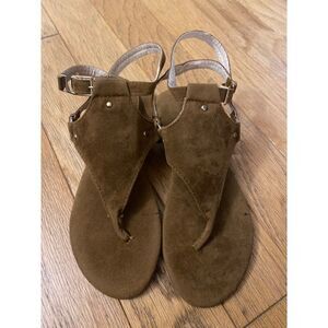 Brown Suede Women Sandals Adjustable Ankle Strap Summer Footwear Casual Flats 38